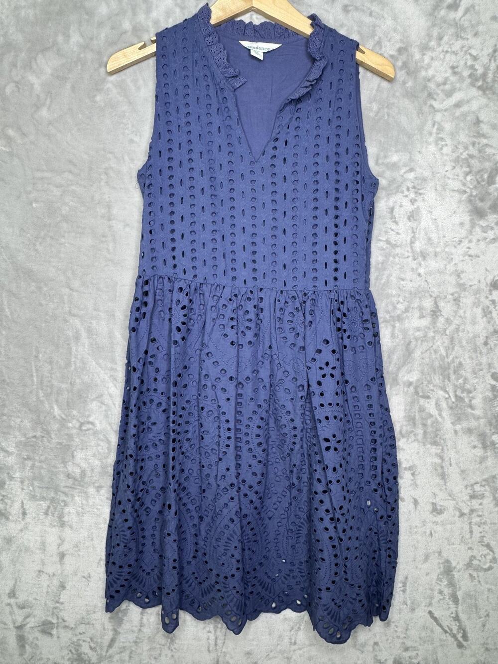 Sundance Dress Womens XS Blue Eyelet Sleeveless Fit & Flare Boho Short Cotton